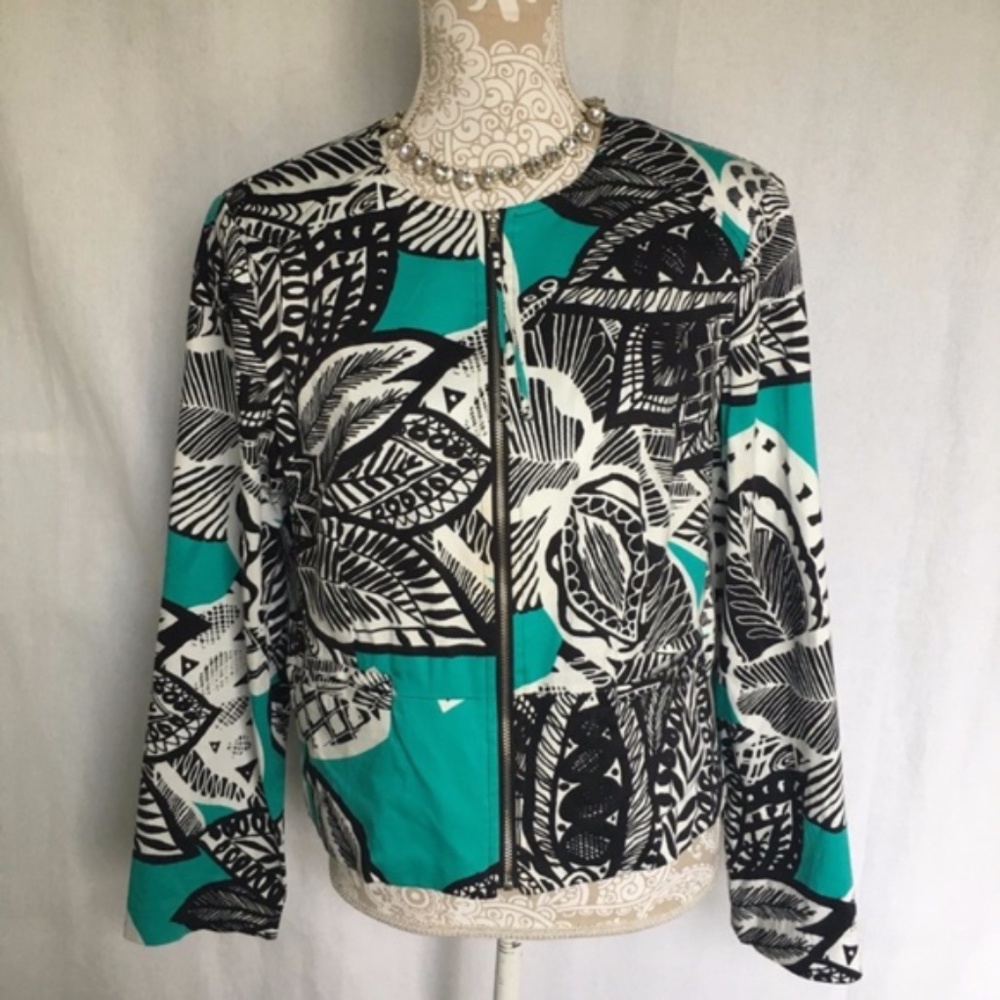 Chloe Madison // Teal, Black Floral Zip Up Jacket